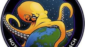 Logo of New NRO Spy Satellite: An Octopus Engulfing the World with the Words “Nothing is Beyond Our Reach” Underneath