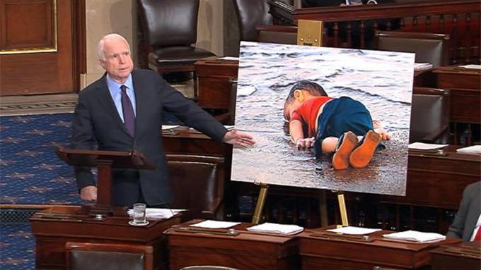 ISIS Collaborator John McCain Displays Photo of Dead Syrian Boy on Senate Floor