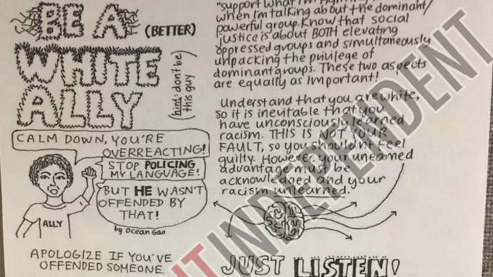 'How To Be a White Ally' posters say all white people are racist