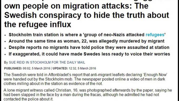 Daily Mail: New Observer was Right made up the story of a “mass neo-Nazi attack on refugee children” at Stockholm station