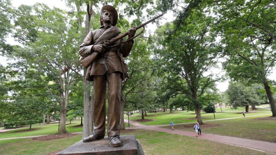 Silent Sam Statue Defaced with Red Ink and Blood from Protester