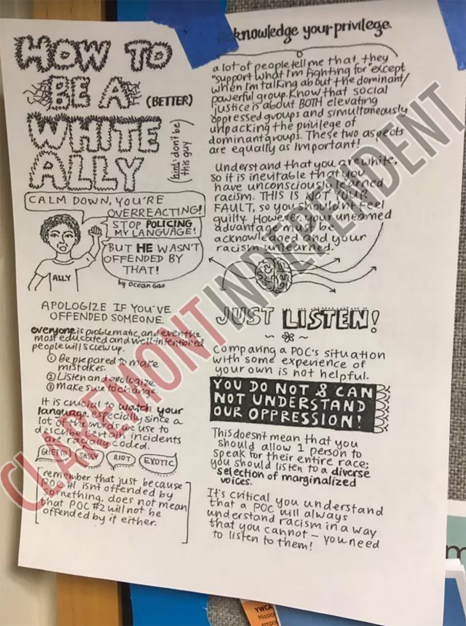'How To Be a White Ally' posters say all white people are